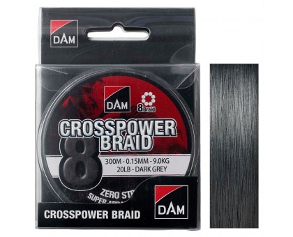 Шнур DAM Crosspower 8-Braid 300м 0,13мм 7,2кг/16Lb (dark grey)