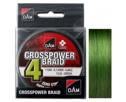 Шнур DAM Crosspower 4-Braid 110м 0,15мм 8,1кг/18Lb (green) Шнур DAM Crosspower 4-Braid 110м 0,15мм 8,1кг/18Lb (green)